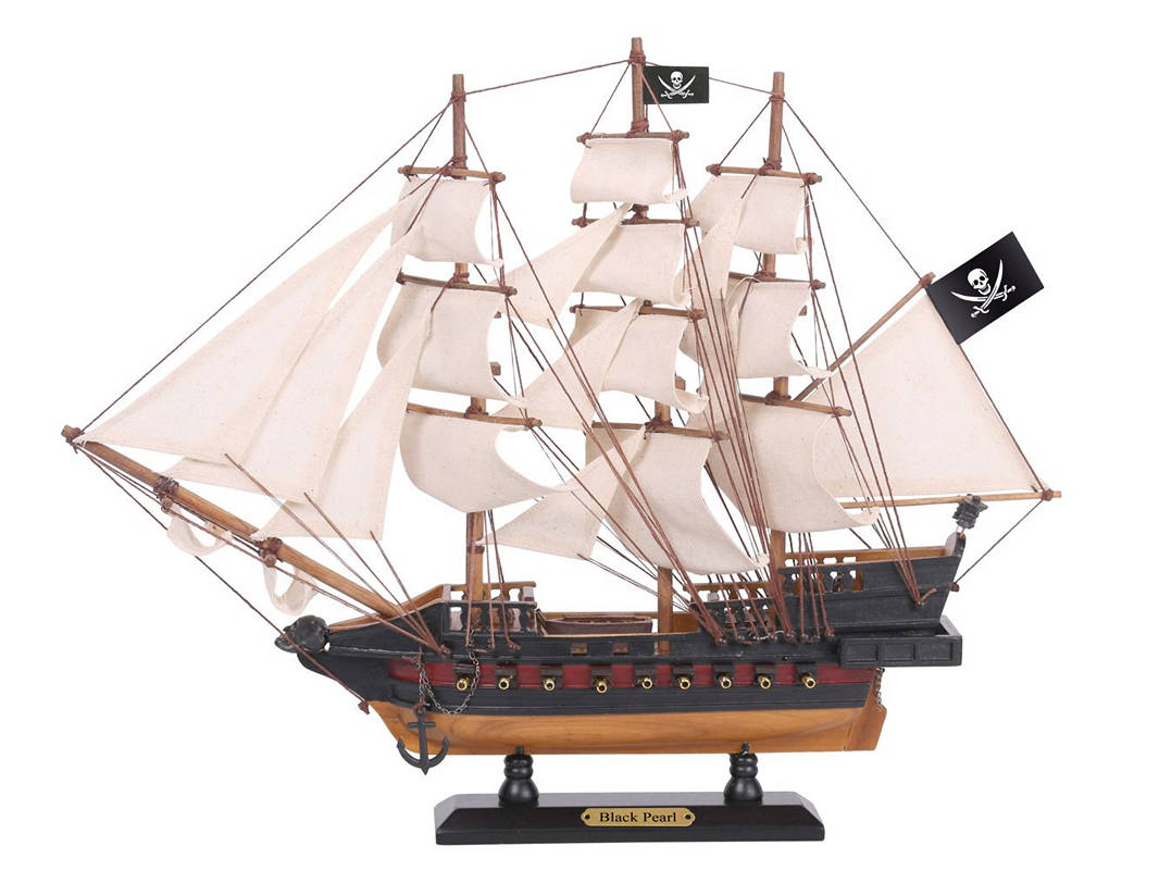 Picture of Handcrafted Model Ships Caribbean-Pirate-15-Lim-White-Sails 12 x 3 x 15 in. Wooden Caribbean Pirate White Sails Limited Model Pirate Ship