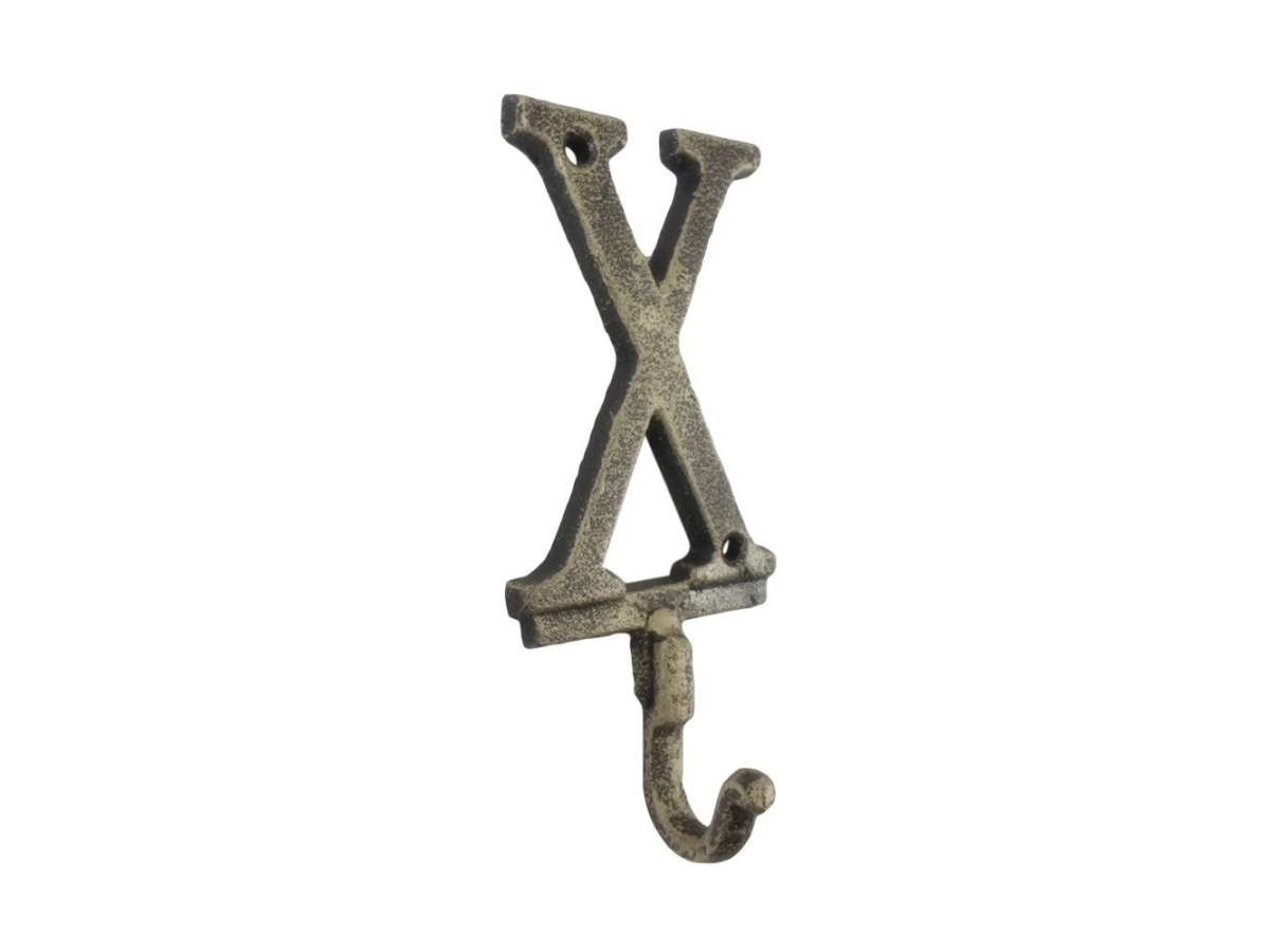 6 x 1 x 3 in. Rustic Gold Cast Iron Letter X Alphabet Wall Hooks