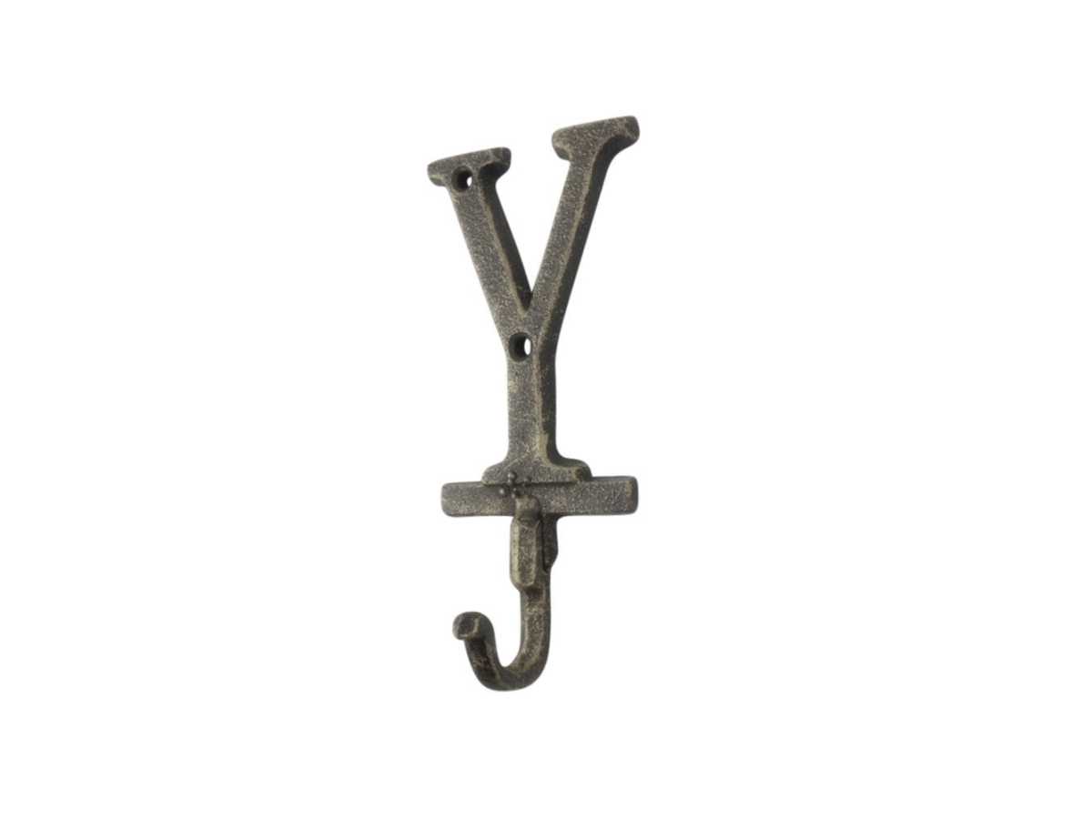 6 x 1 x 3 in. Rustic Gold Cast Iron Letter Y Alphabet Wall Hooks