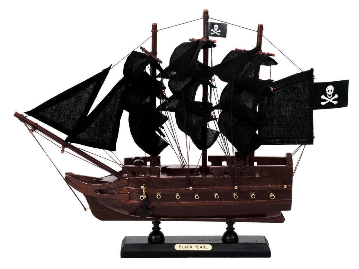 Picture of Handcrafted Model Ships P12-BP-B 9 x 2 x 12 in. Wooden Black Pearl with Sails Model Pirate Ship