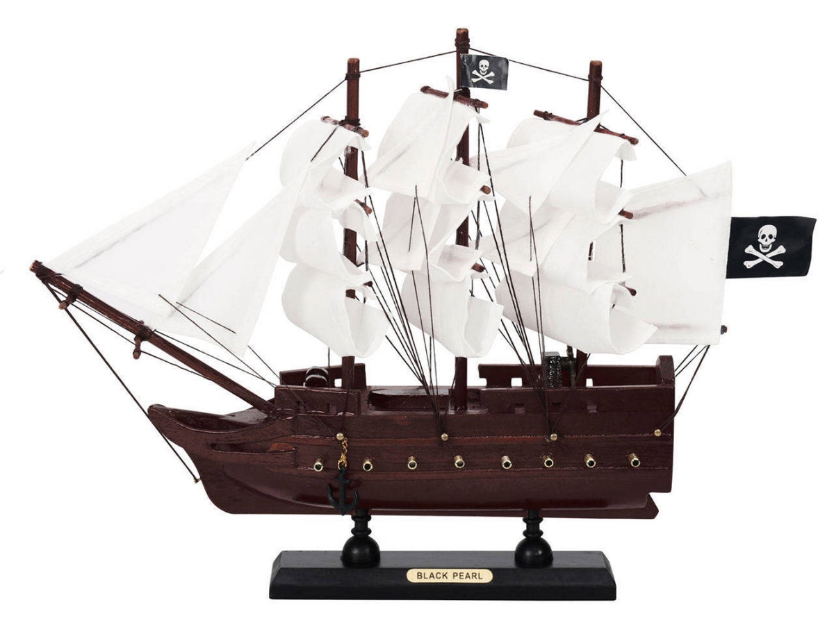 Picture of Handcrafted Model Ships P12-BP-W 9 x 2 x 12 in. Wooden Black Pearl with White Sails Model Pirate Ship