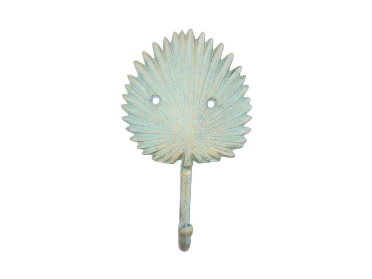 K-9959-bronze 7 in. Antique Seaworn Cast Iron Wall Mounted Decorative Metal Palm Frond Hook, Bronze