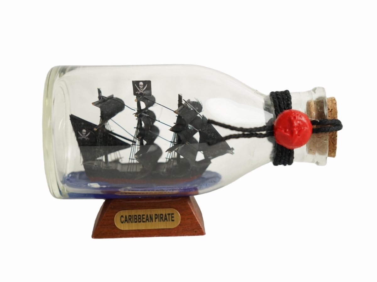 Picture of Handcrafted Model Ships Caribbean-Pirate-Bottle-5 5 in. Caribbean Pirate Model Ship in a Glass Bottle