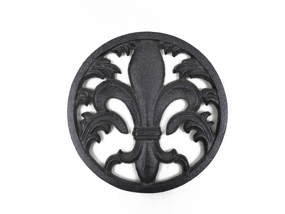Picture of Handcrafted Model Ships K-0018-black 7 in. Cast Iron Fleur De Lis Trivet, Rustic Black