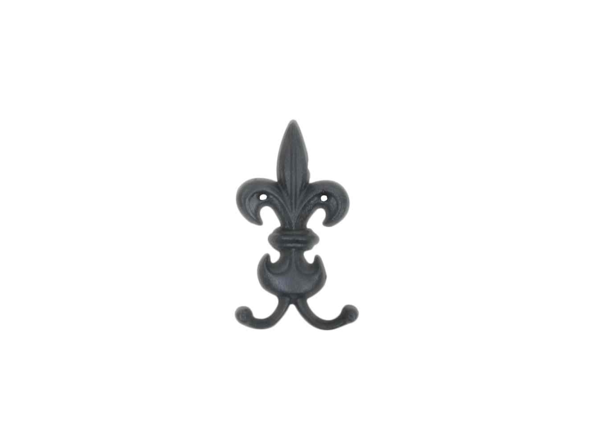 6.5 in. Cast Iron Wall Mounted Fleur De Lis Hook, Rustic Black