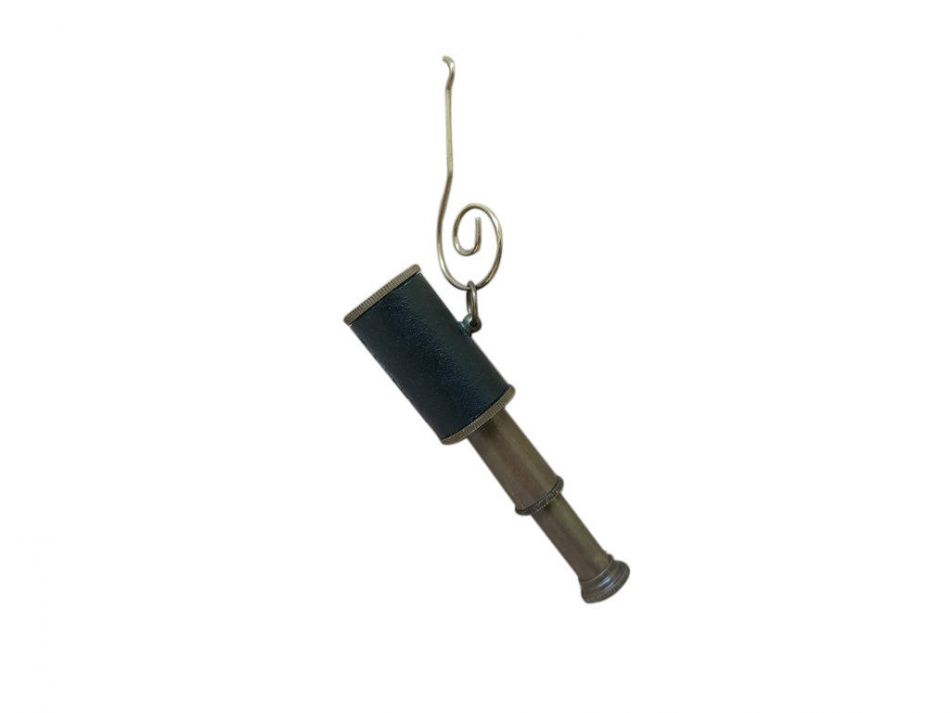 Antique Brass Leather Spyglass Ornament - 5 in. - Nautical Theme