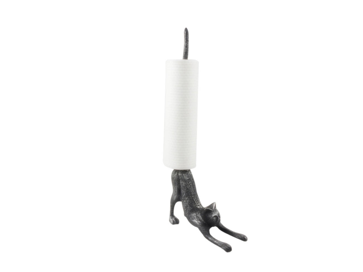 Picture of Handcrafted Model Ships K-9812-silver Rustic Silver Cast Iron Yoga Cat Kitchen Paper Towel Holder, 19 in.