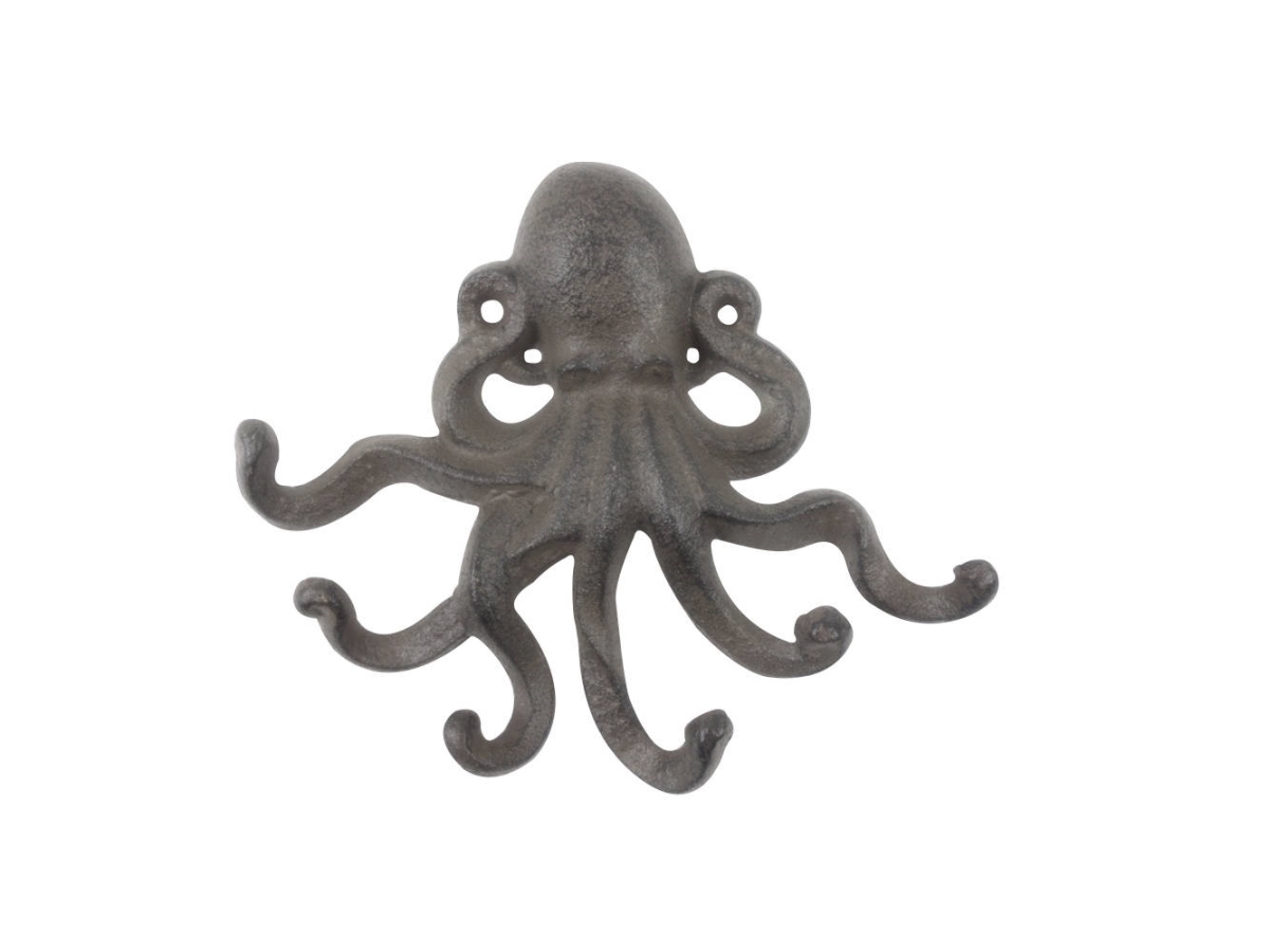 K-9936-cast-iron 7 x 1.5 x 5 in. Cast Iron Decorative Wall Mounted Octopus with Six Hooks