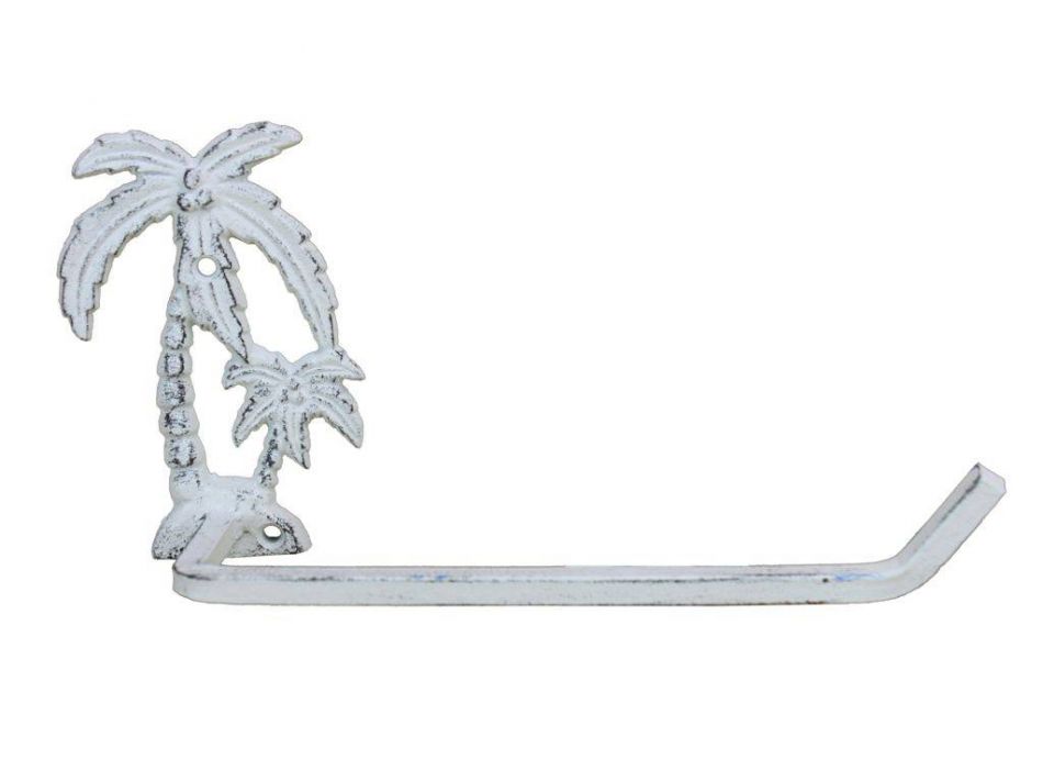 Picture of Handcrafted Model Ships K-9208-w-k Whitewashed Cast Iron Palm Tree Hand Towel Holder&#44; 10 in.