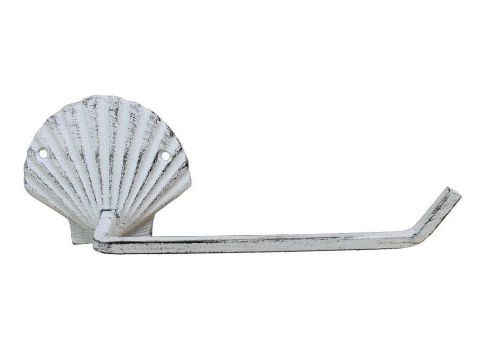 Picture of Handcrafted Model Ships K-9211-w-k Whitewashed Cast Iron Shell Hand Towel Holder&#44; 10 in.
