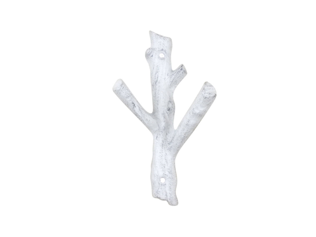 k-9015A-w 7.5 x 2.5 x 4 in. Whitewashed Cast Iron Tree Branch Double Decorative Metal Wall Hooks