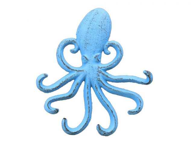 k-0754-solid-light-blue 7 in. Rustic Light Blue Cast Iron Wall Mounted Decorative Octopus Hooks