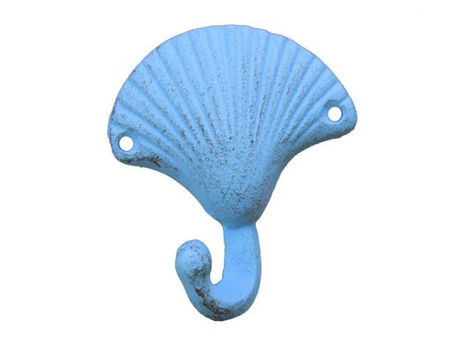 k-1112-seashell-solid-light-blue 6 in. Rustic Light Blue Seashell Hook