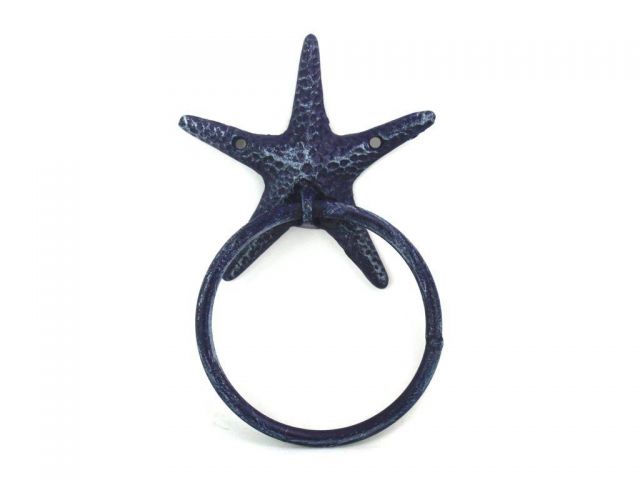 Picture of Handcrafted Model Ships k-0102d-solid-dark-blue 8.5 in. Rustic Cast Iron Starfish Towel Holder - Dark Blue