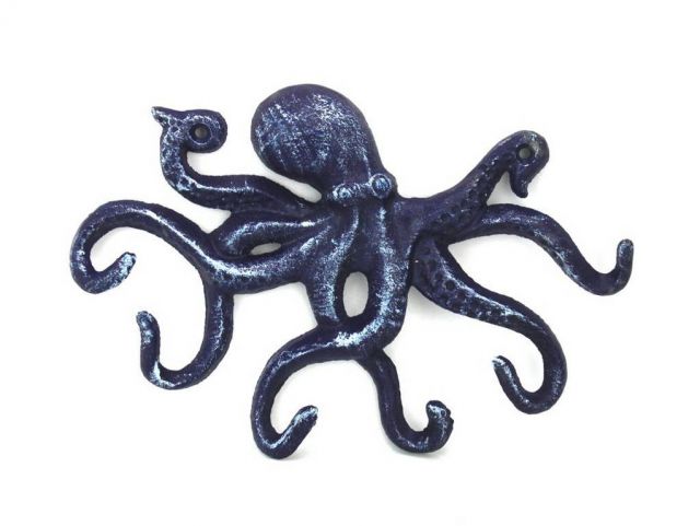 k-0942-solid-dark-blue 11 in. Rustic Cast Iron Octopus Hook - Dark Blue