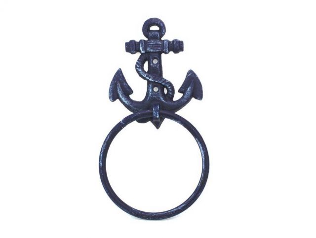 k-0102-solid-dark-blue 8.5 in. Rustic Cast Iron Anchor Towel Holder - Dark Blue
