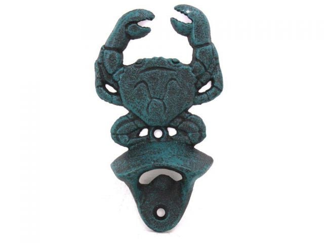 Picture of Handcrafted Model Ships K-9112-seaworn 6 in. Seaworn Blue Cast Iron Wall Mounted Crab Bottle Opener