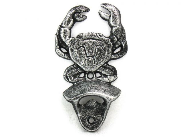 Picture of Handcrafted Model Ships K-9112-silver 6 in. Antique Silver Cast Iron Wall Mounted Crab Bottle Opener