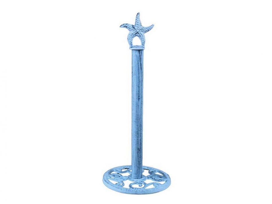 Picture of Handcrafted Model Ships K-1414A-blue-Toilet 15 in. Rustic Whitewashed Cast Iron Starfish Extra Toilet Paper Stand - Dark Blue