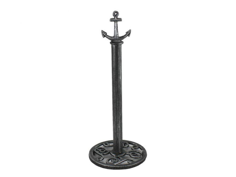 Picture of Handcrafted Model Ships K-1414B-silver-Toilet 16 in. Antique Cast Iron Anchor Extra Toilet Paper Stand - Silver