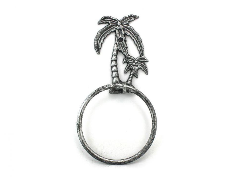 K-9009-silver 9 in. Antique Cast Iron Palm Tree Towel Holder - Silver