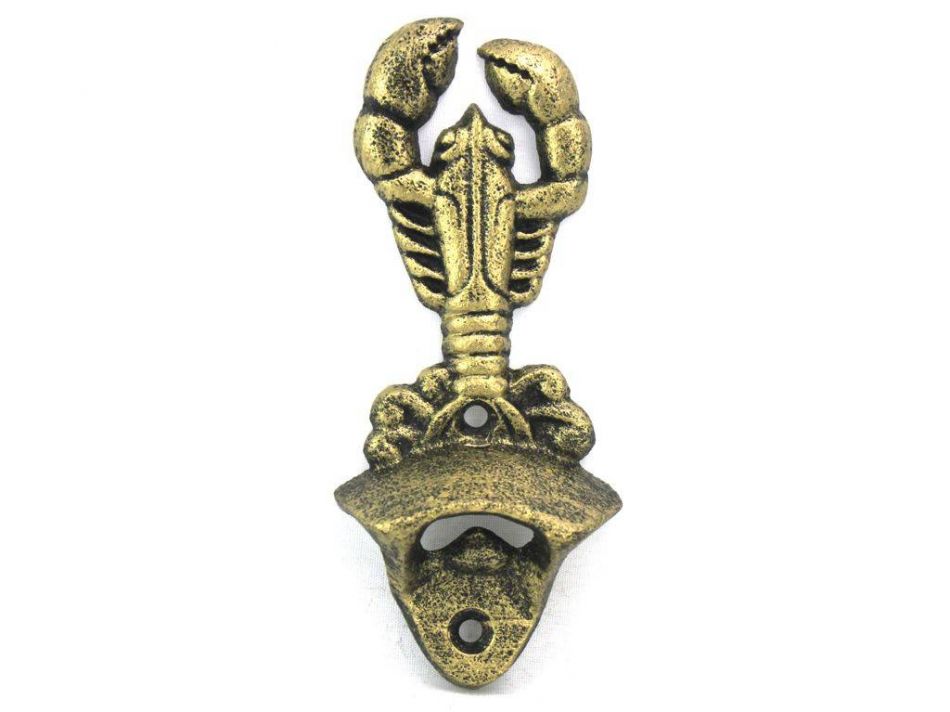 Picture of Handcrafted Model Ships K-9113-gold 6 in. Antique Cast Iron Wall Mounted Lobster Bottle Opener - Gold