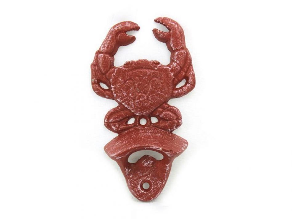 Picture of Handcrafted Model Ships K-9112-red 6 in. Rustic Cast Iron Wall Mounted Crab Bottle Opener - Red