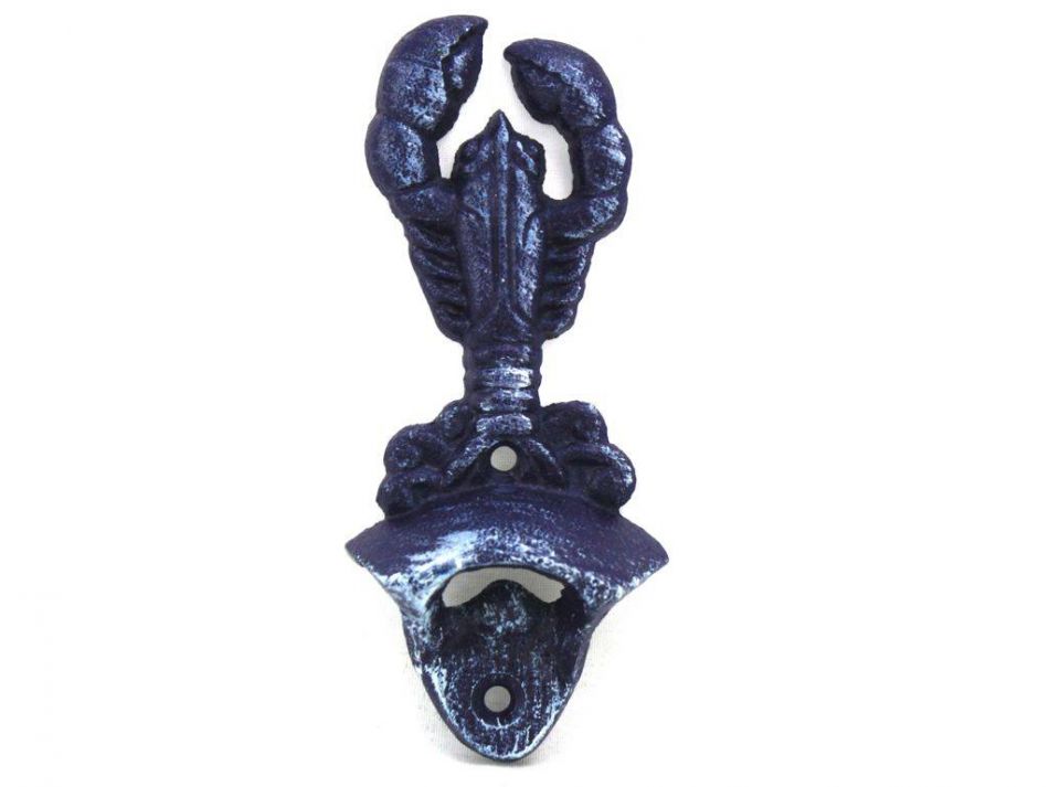 Picture of Handcrafted Model Ships K-9113-solid-dark-blue 6 in. Rustic Cast Iron Wall Mounted Lobster Bottle Opener - Dark Blue
