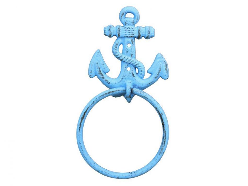 Picture of Handcrafted Model Ships k-0102-solid-light-blue 8.5 in. Rustic Cast Iron Anchor Towel Holder - Light Blue