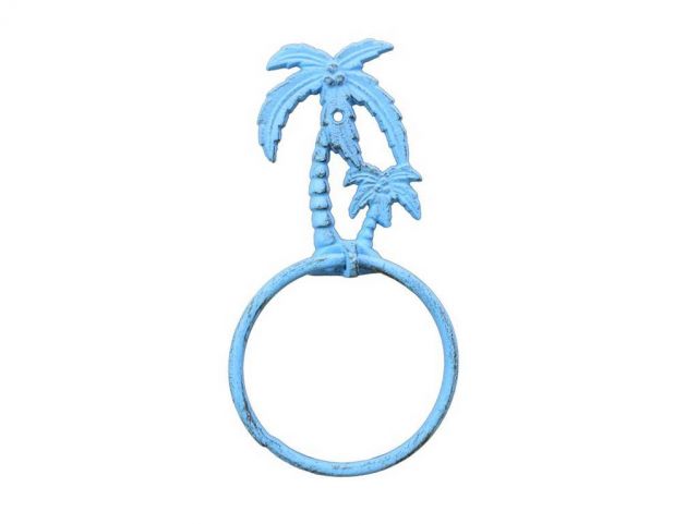 Picture of Handcrafted Model Ships K-9009-solid-light-blue 9 in. Rustic Cast Iron Palm Tree Towel Holder - Light Blue