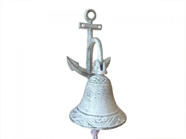 Picture of Handcrafted Model Ships K-9401-w 8 in. Whitewashed Cast Iron Wall Hanging Anchor Bell - White