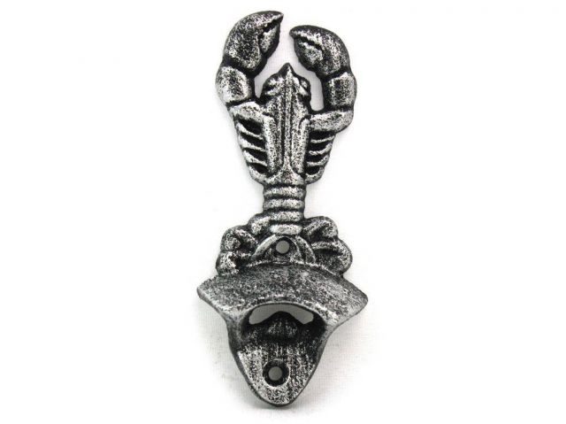 Picture of Handcrafted Model Ships K-9113-silver 6 in. Antique Cast Iron Wall Mounted Lobster Bottle Opener - Silver