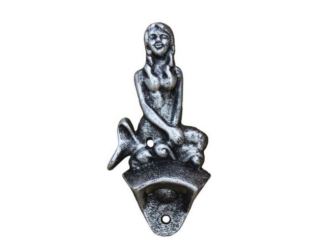 Picture of Handcrafted Model Ships K-9115-silver 6 in. Antique Silver Cast Iron Wall Mounted Mermaid Bottle Opener - Silver