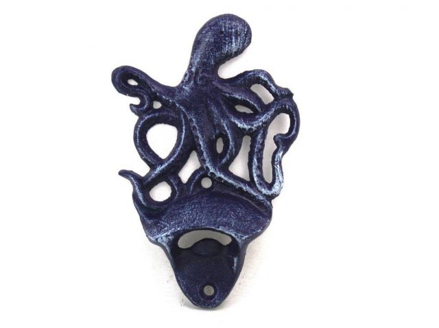 Picture of Handcrafted Model Ships K-9116-solid-dark-blue 6 in. Rustic Cast Iron Wall Mounted Octopus Bottle Opener - Dark Blue