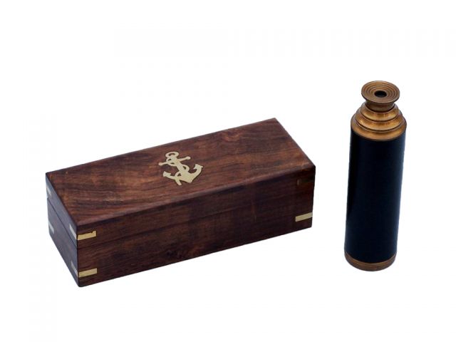 Picture of Handcrafted Model Ships FT-0224-ANL 15 in. Deluxe Class Antique Brass Captains Spyglass Telescope with Leather & wood Box - Rose