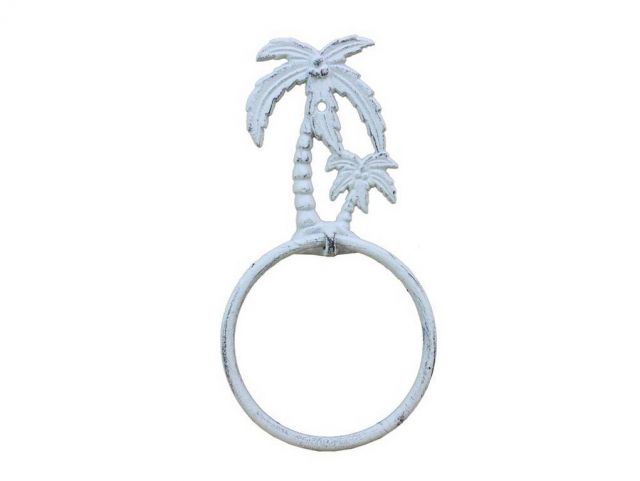 Picture of Handcrafted Model Ships K-9009-w 9 in. Whitewashed Cast Iron Palm Tree Towel Holder