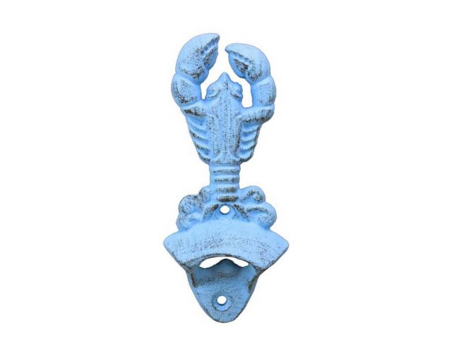 Picture of Handcrafted Model Ships K-9113-solid-light-blue 6 in. Rustic Light Blue Cast Iron Wall Mounted Lobster Bottle Opener
