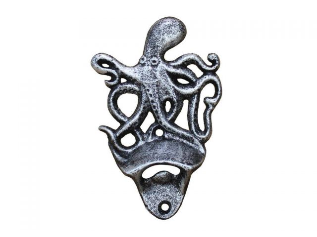 Picture of Handcrafted Model Ships K-9116-silver 6 in. Antique Cast Iron Wall Mounted Octopus Bottle Opener - Silver
