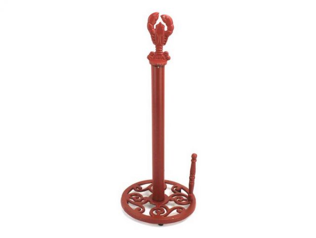 Picture of Handcrafted Model Ships K-9201-ww-red 16 in. Whitewashed Cast Iron Lobster Paper Towel Holder - Red