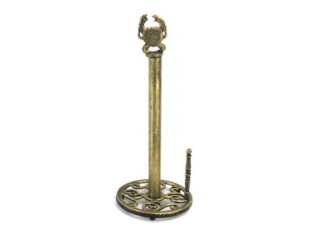 Picture of Handcrafted Model Ships K-9202-gold 16 in. Antique Cast Iron Crab Paper Towel Holder - Gold