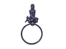 k-0102b-solid-dark-blue 8.5 in. Rustic Cast Iron Mermaid Towel Holder - Dark Blue
