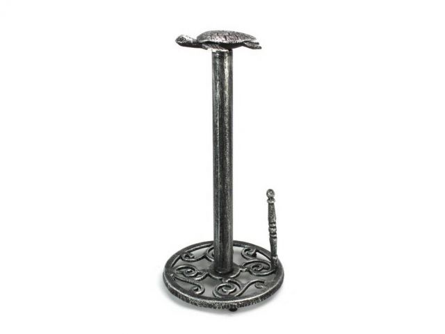 Picture of Handcrafted Model Ships K-9203-silver 13 in. Antique Silver Cast Iron Sea Turtle Paper Towel Holder