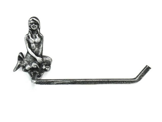 Picture of Handcrafted Model Ships K-9212-silver 10 in. Antique Silver Cast Iron Mermaid Toilet Paper Holder
