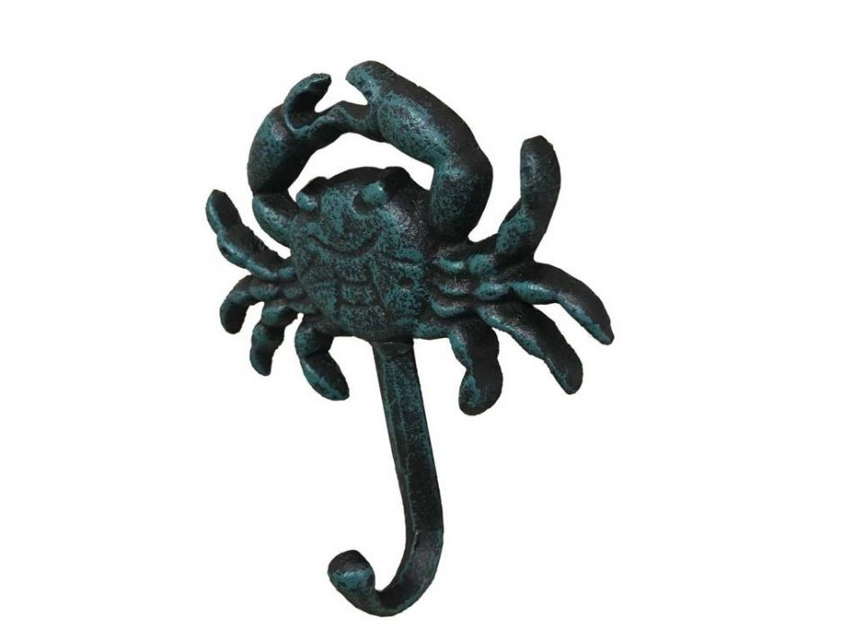 5 in. Cast Iron Wall Mounted Crab Hook, Seaworn Blue
