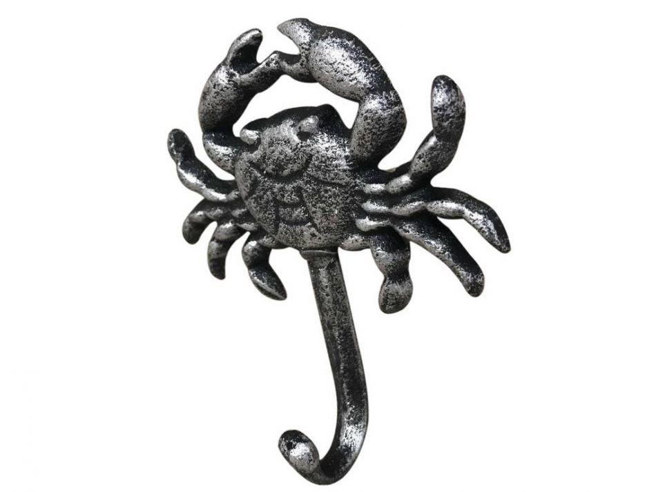 5 in. Rustic Cast Iron Wall Mounted Crab Hook, Silver