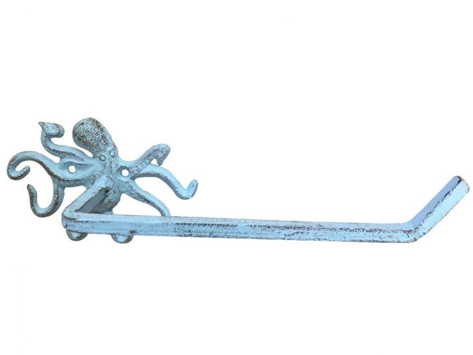 Picture of Handcrafted Model Ships K-9205-solid-light-blue 11 in. Rustic Cast Iron Octopus Toilet Paper Holder, Light Blue