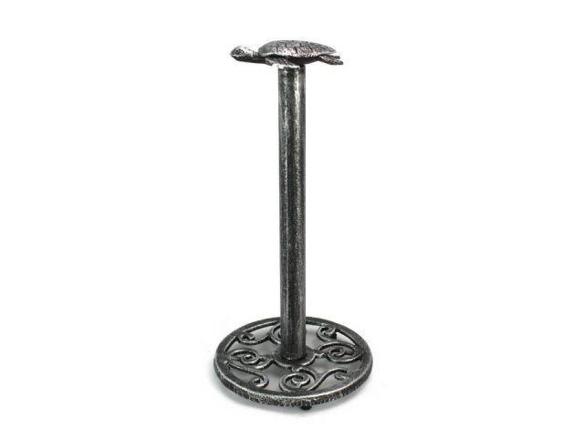 Picture of Handcrafted Model Ships K-9203-silver-Toilet 13 in. Antique Cast Iron Sea Turtle Extra Toilet Paper Stand, Silver