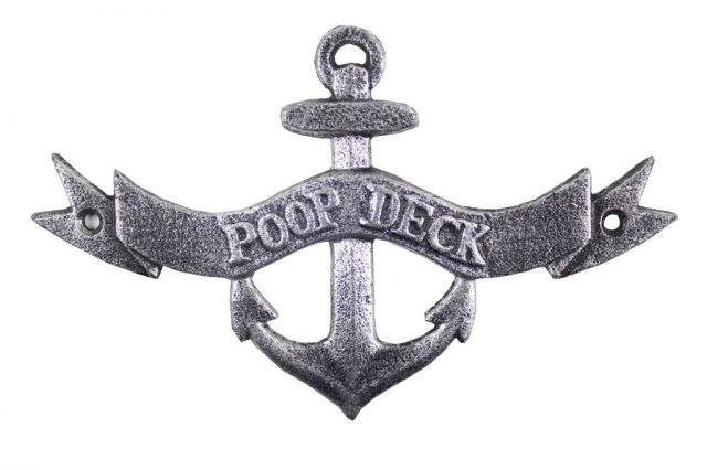 8 in. Poop Deck Anchor with Ribbon Sign, Antique Brass