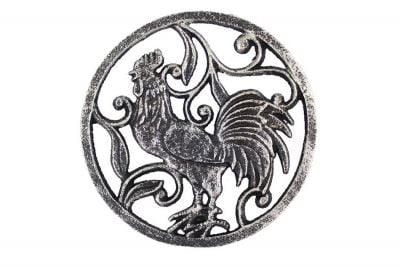 Picture of Handcrafted Model Ships K-0239-Silver 8 in. Rustic Silver Cast Iron Rooster Trivet