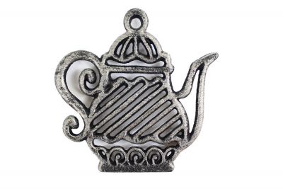 Picture of Handcrafted Model Ships K-0267-Silver 9 in. Rustic Silver Cast Iron Teapot Trivet